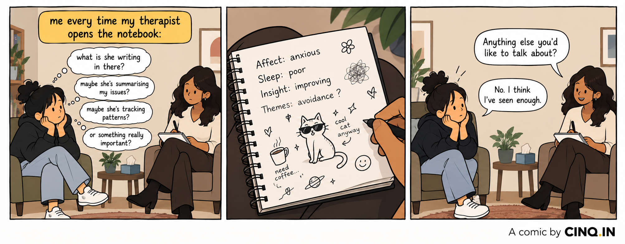 Comic: Every client wonders what the therapist writes in the notebook. The truth is cuter.